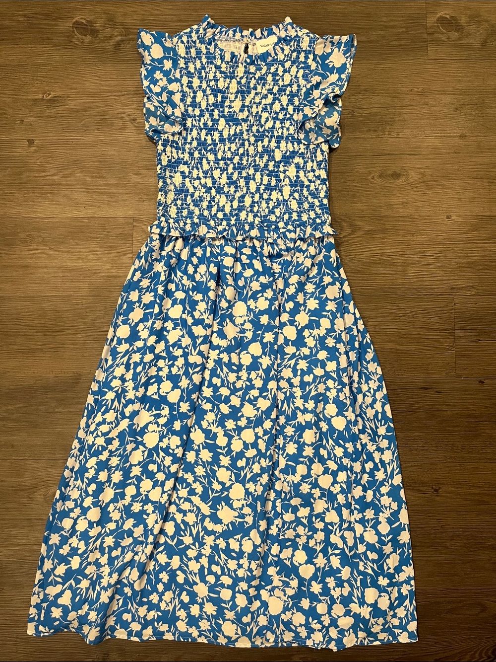 SUGAR + LIPS Smocked Floral Midi Dress